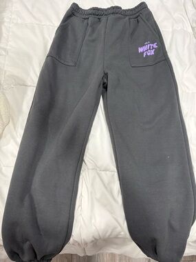 White Fox Boutique Black Sweatpants with Purple Logo